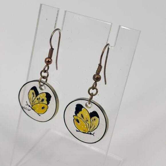 Lot of 5 Pairs of Earrings, Silver-Toned, Drop, Dangle, and Hand-Painted Designs - Picture 7 of 11